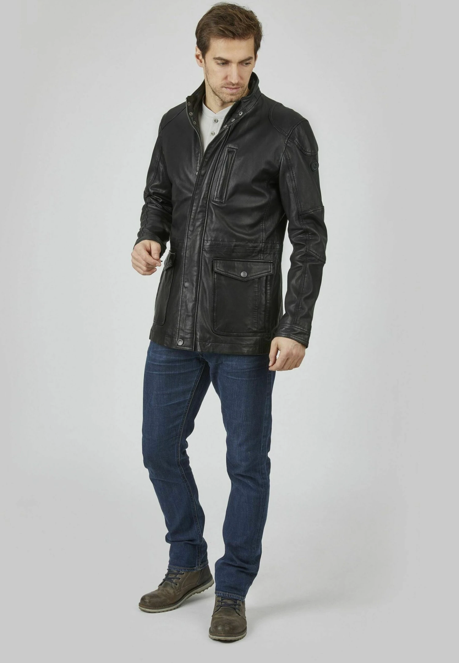 Bugatti Mit Abdeckleiste Und Stehkragen - Leren Jas - Schwarz - Afbeelding 2