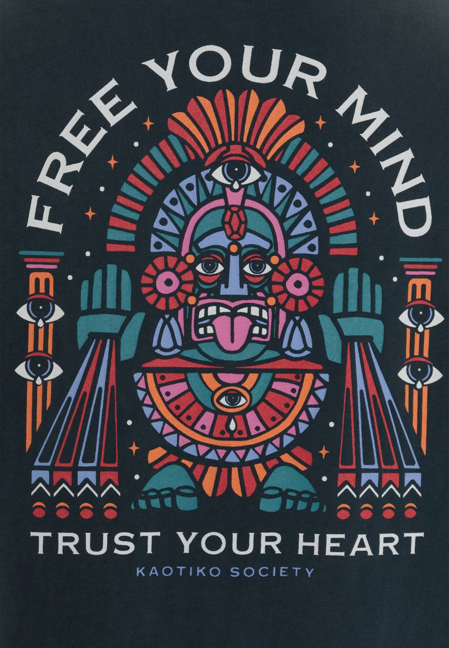 Kaotiko Washed Free Your Mind Unisex - T-Shirt Print - Navy - Afbeelding 5