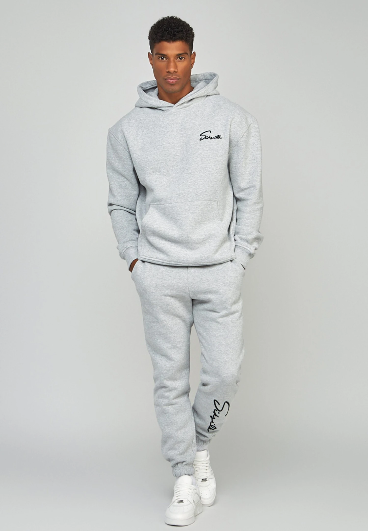 SikSilk Script Embroidery- Hoodie - Grey Marl - Afbeelding 2
