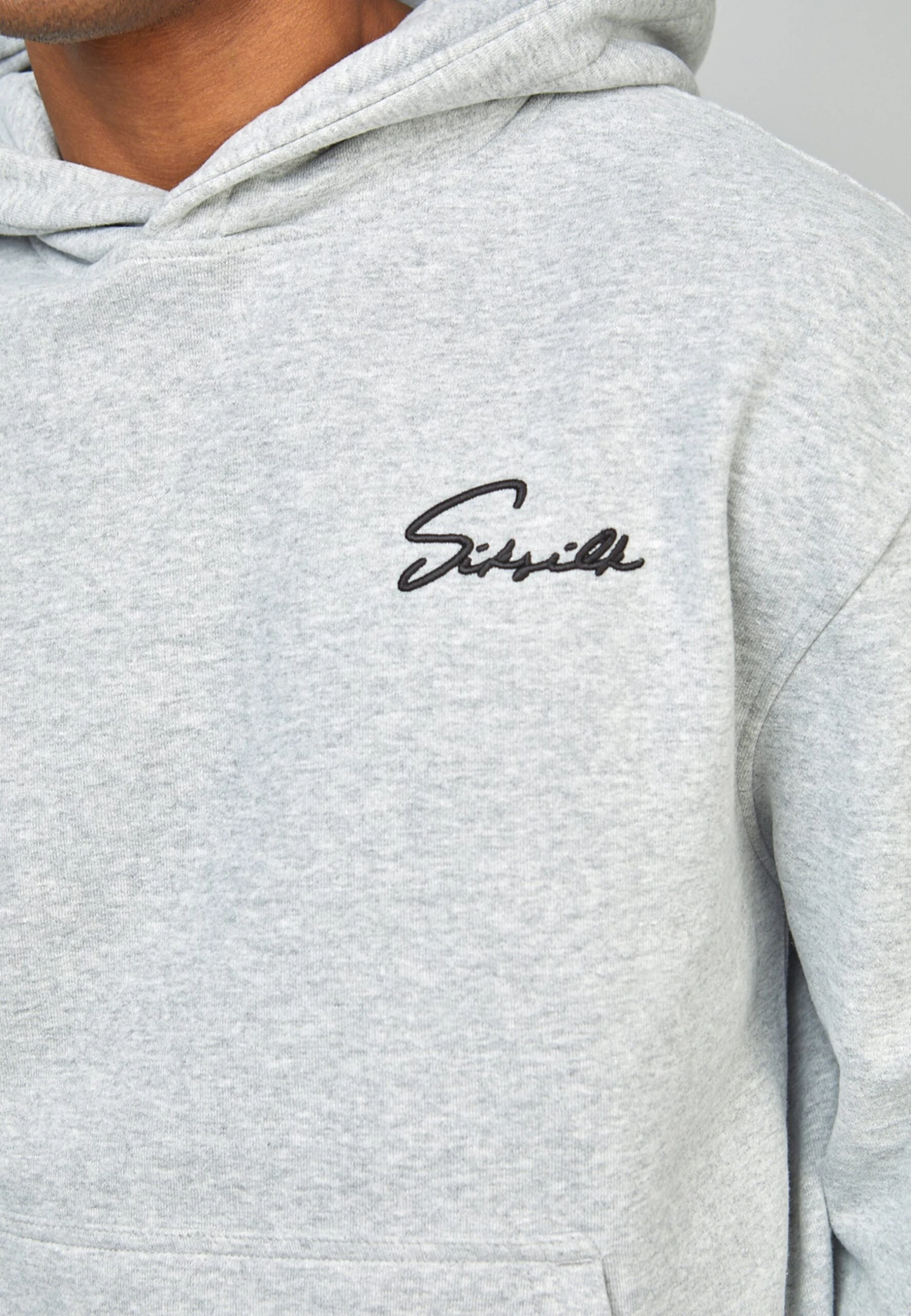 SikSilk Script Embroidery- Hoodie - Grey Marl - Afbeelding 4