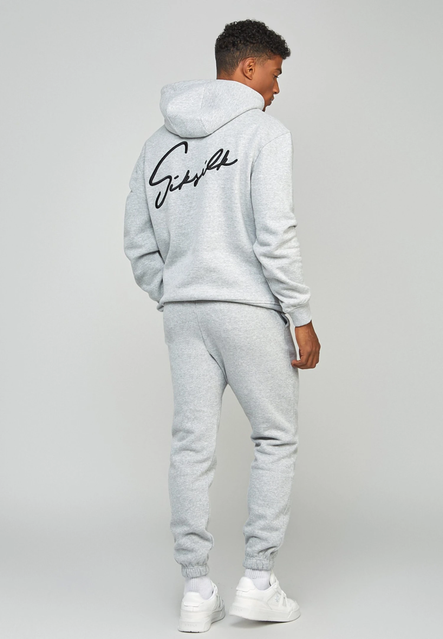 SikSilk Script Embroidery- Hoodie - Grey Marl - Afbeelding 5