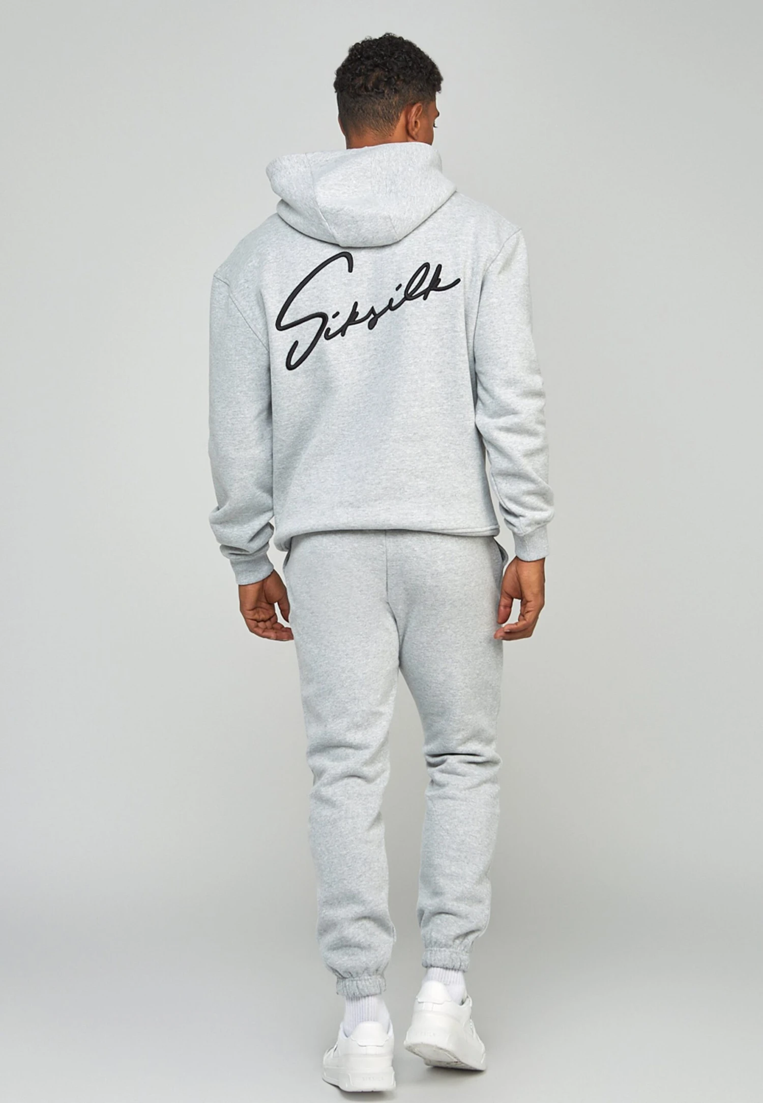 SikSilk Script Embroidery- Hoodie - Grey Marl - Afbeelding 3